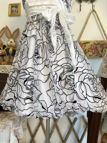 amakanas-Black and white floral vintage short chiffon homecoming dress birthday dress gh5206