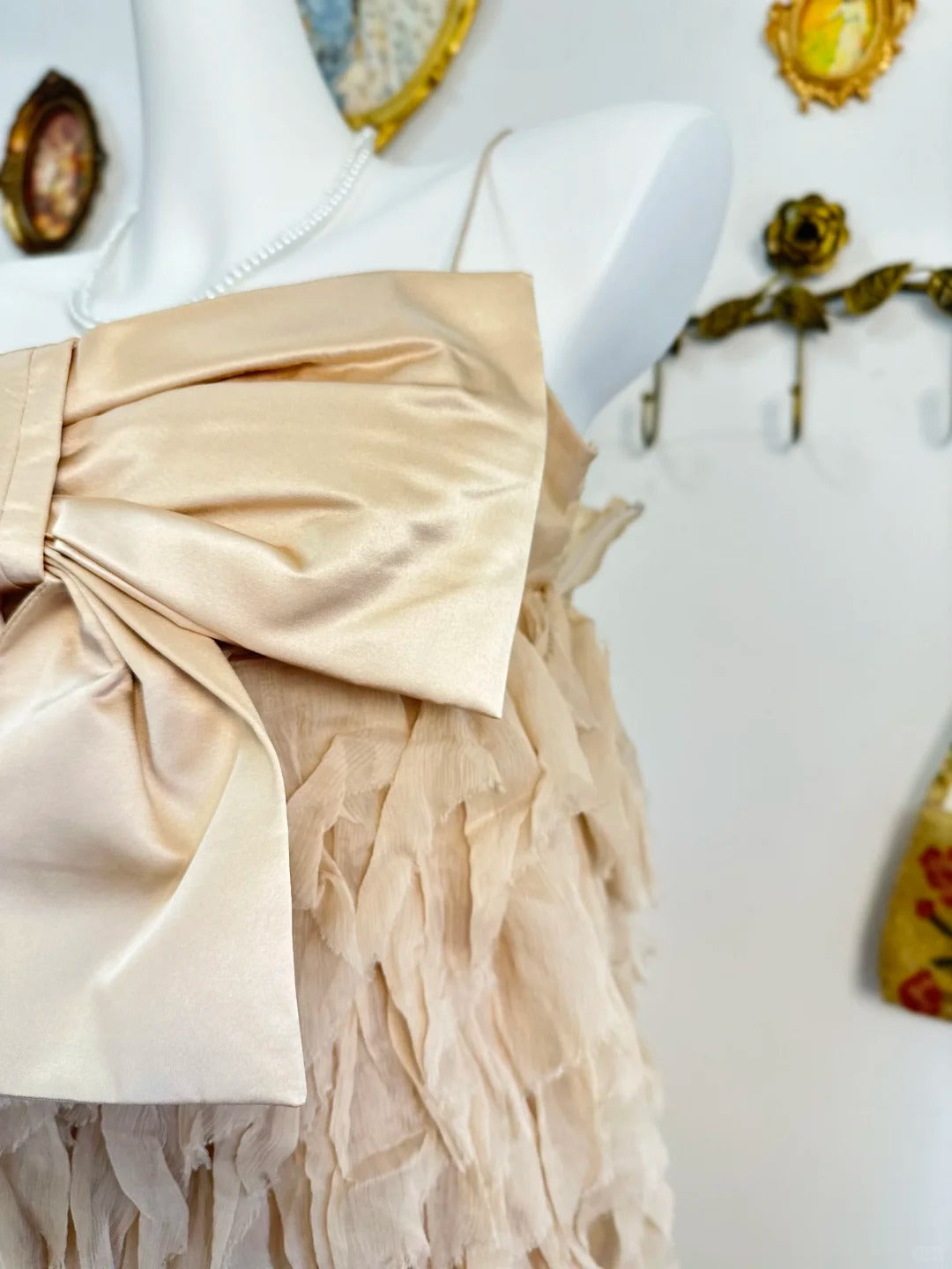 amakanas-Champagne bow vintage short chiffon homecoming dress birthday dress gh5208