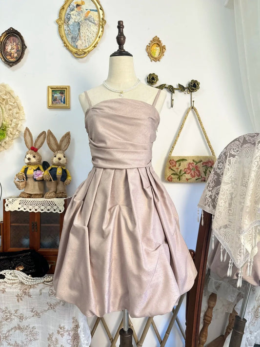 amakanas-Pink satin vintage short bud homecoming dress birthday dress gh5214