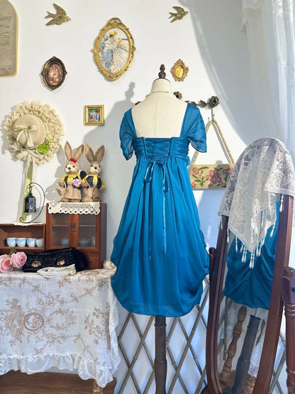 amakanas-New peacock blue vintage bow-knot short chiffon homecoming dress, birthday party dress gh5195