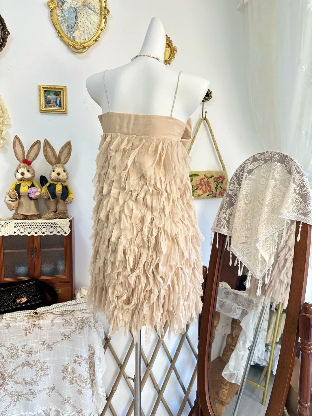 amakanas-Champagne bow vintage short chiffon homecoming dress birthday dress gh5208