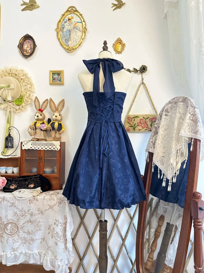 amakanas-New navy blue vintage sweet beaded short satin homecoming dress for birthdays and parties gh5196