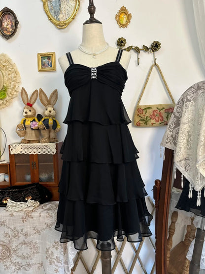 amakanas-Black ruffled vintage short chiffon homecoming dress birthday dress gh5217