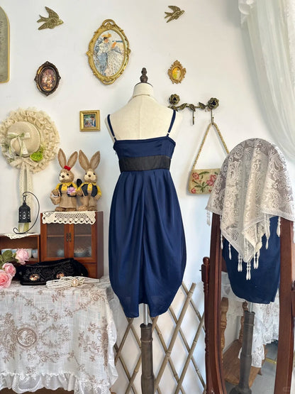 amakanas-Navy blue bow vintage short satin homecoming dress birthday dress gh5221