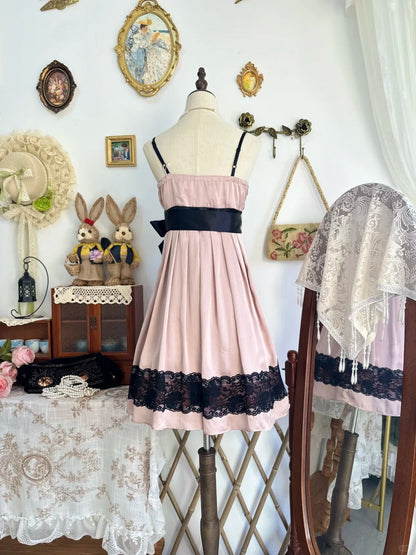 amakanas-Pink butterfly lace vintage short satin homecoming dress birthday dress gh5219