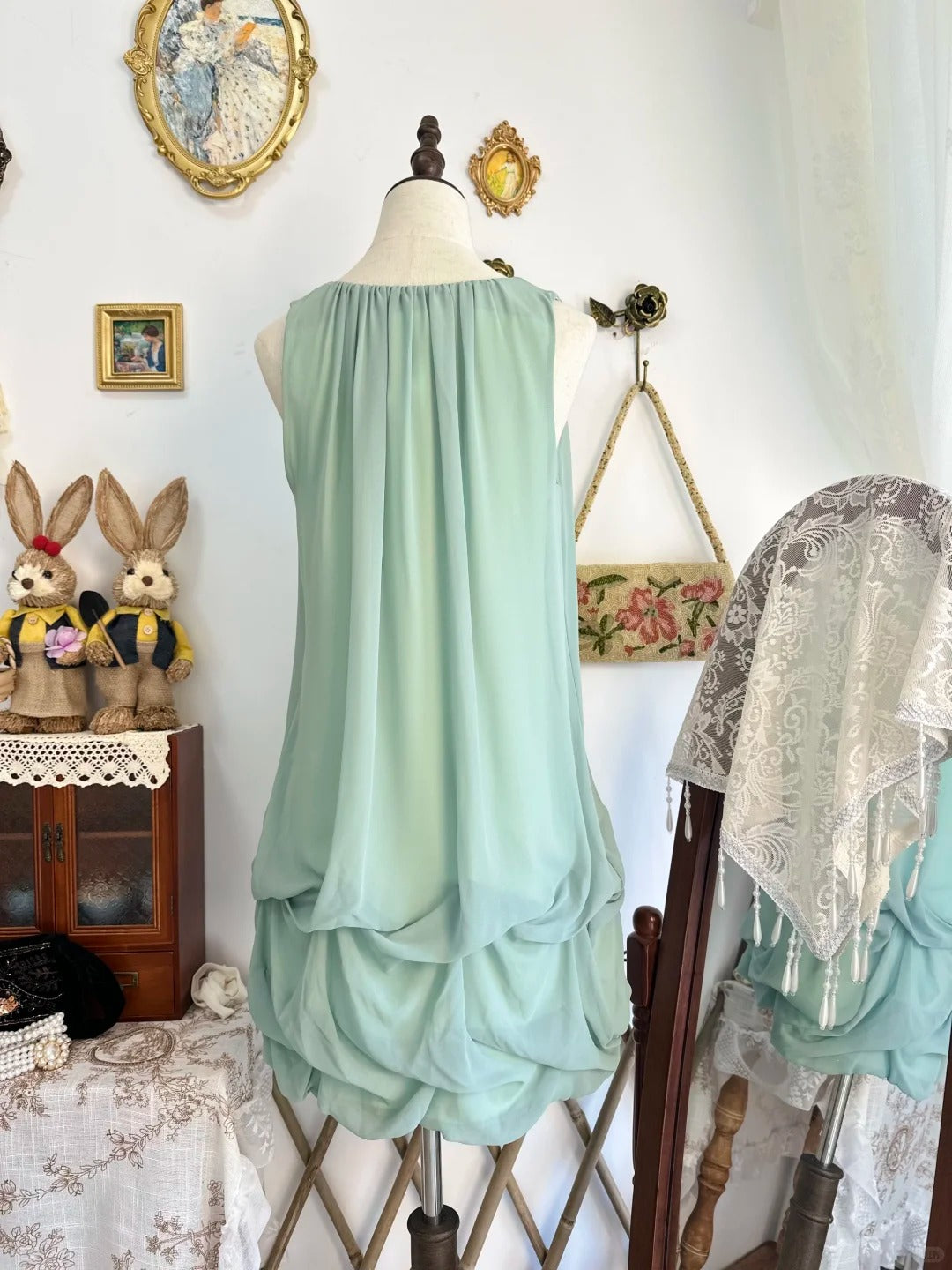 amakanas-Mint green vintage short chiffon homecoming dress birthday dress gh5210