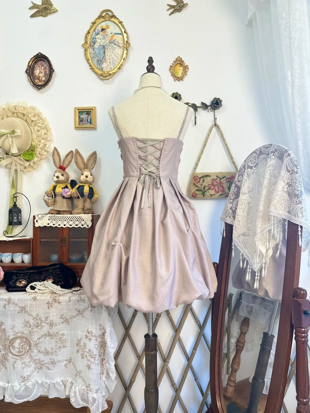 amakanas-Pink satin vintage short bud homecoming dress birthday dress gh5214