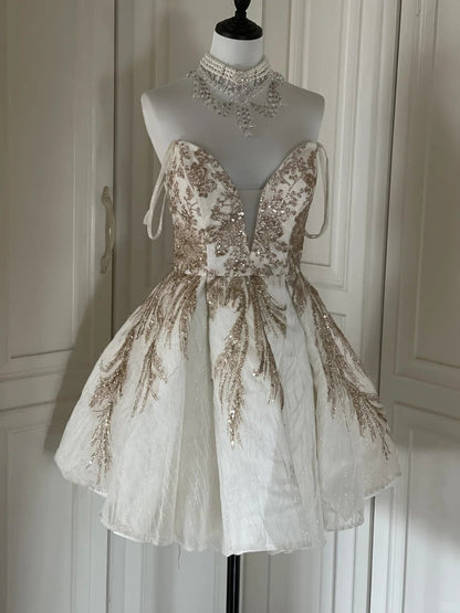 White Gold Sequins Shiny Gorgeous Cute Elegant Sophisticated Short Princess Sequin Homecoming Dress Prom Dress Evening Dress Party Dress gh4166