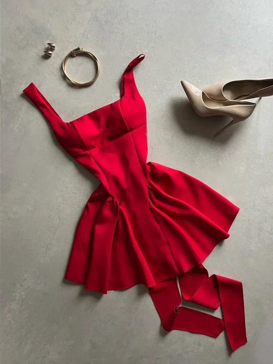 amakanas-Vintage Red Dress _¤ï_ Homecoming Dress Short Satin gh5946