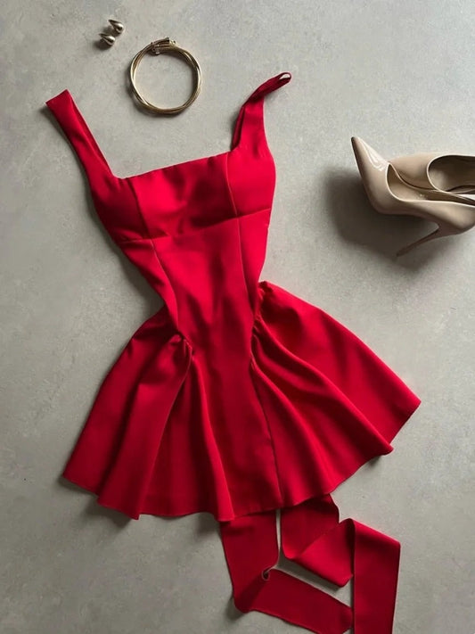 amakanas-Vintage Red Dress _¤ï_ Homecoming Dress Short Satin gh5946
