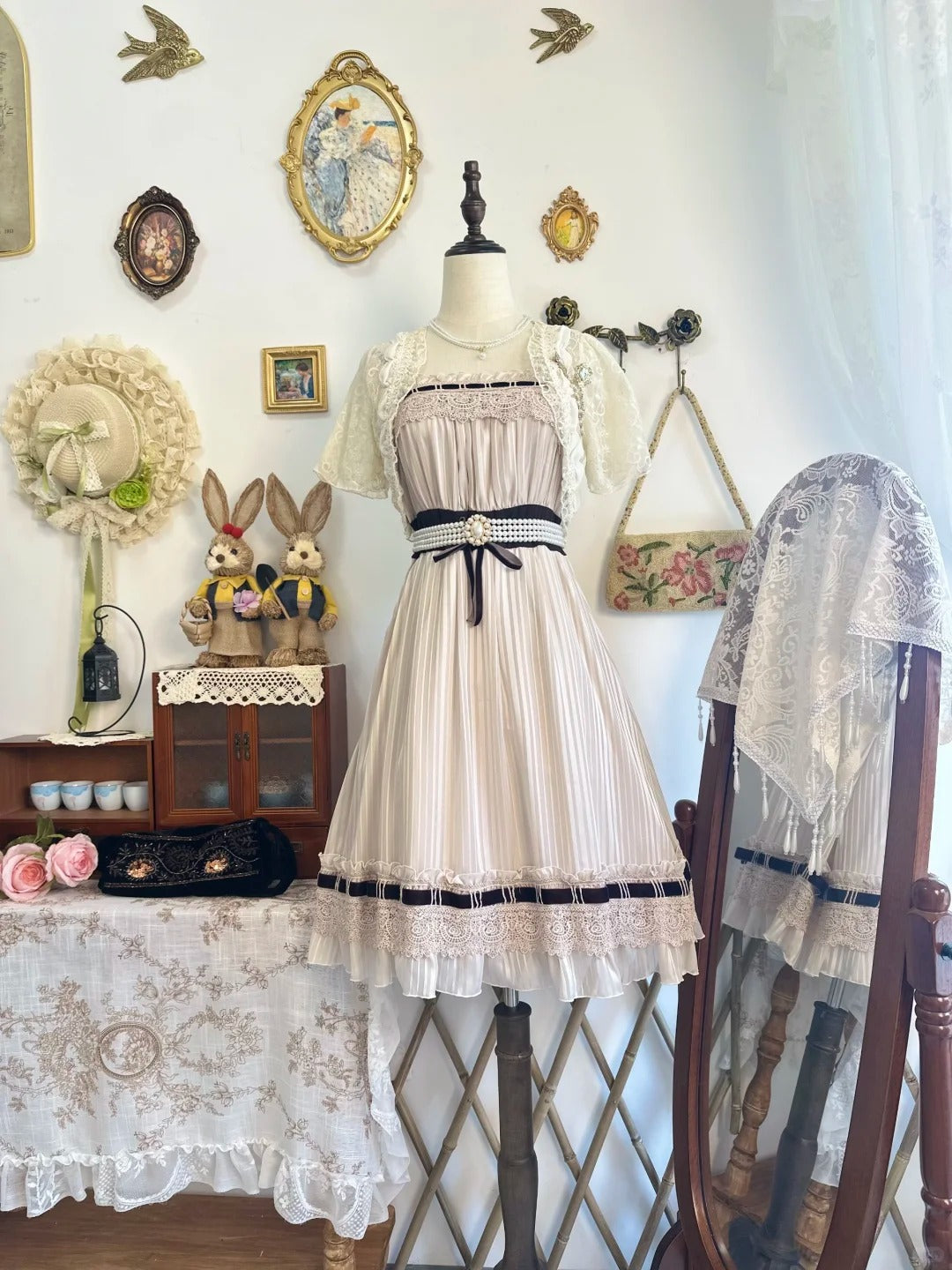 amakanas-Pink lace vintage short chiffon homecoming dress birthday dress gh5209