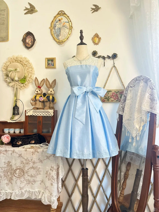 amakanas-Blue satin vintage short homecoming dress birthday dress gh5215