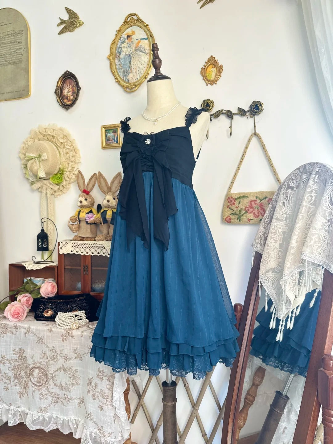 amakanas-Navy blue vintage short chiffon homecoming dress birthday dress gh5223