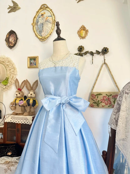 amakanas-Blue satin vintage short homecoming dress birthday dress gh5215