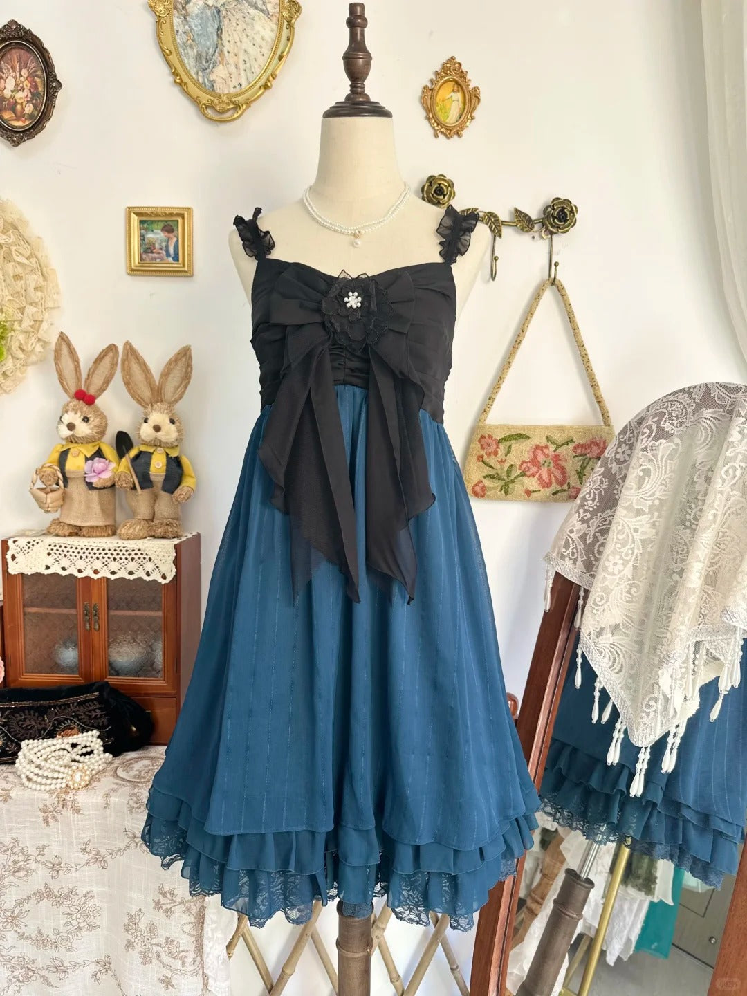 amakanas-Navy blue vintage short chiffon homecoming dress birthday dress gh5223