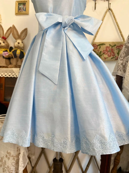 amakanas-Blue satin vintage short homecoming dress birthday dress gh5215