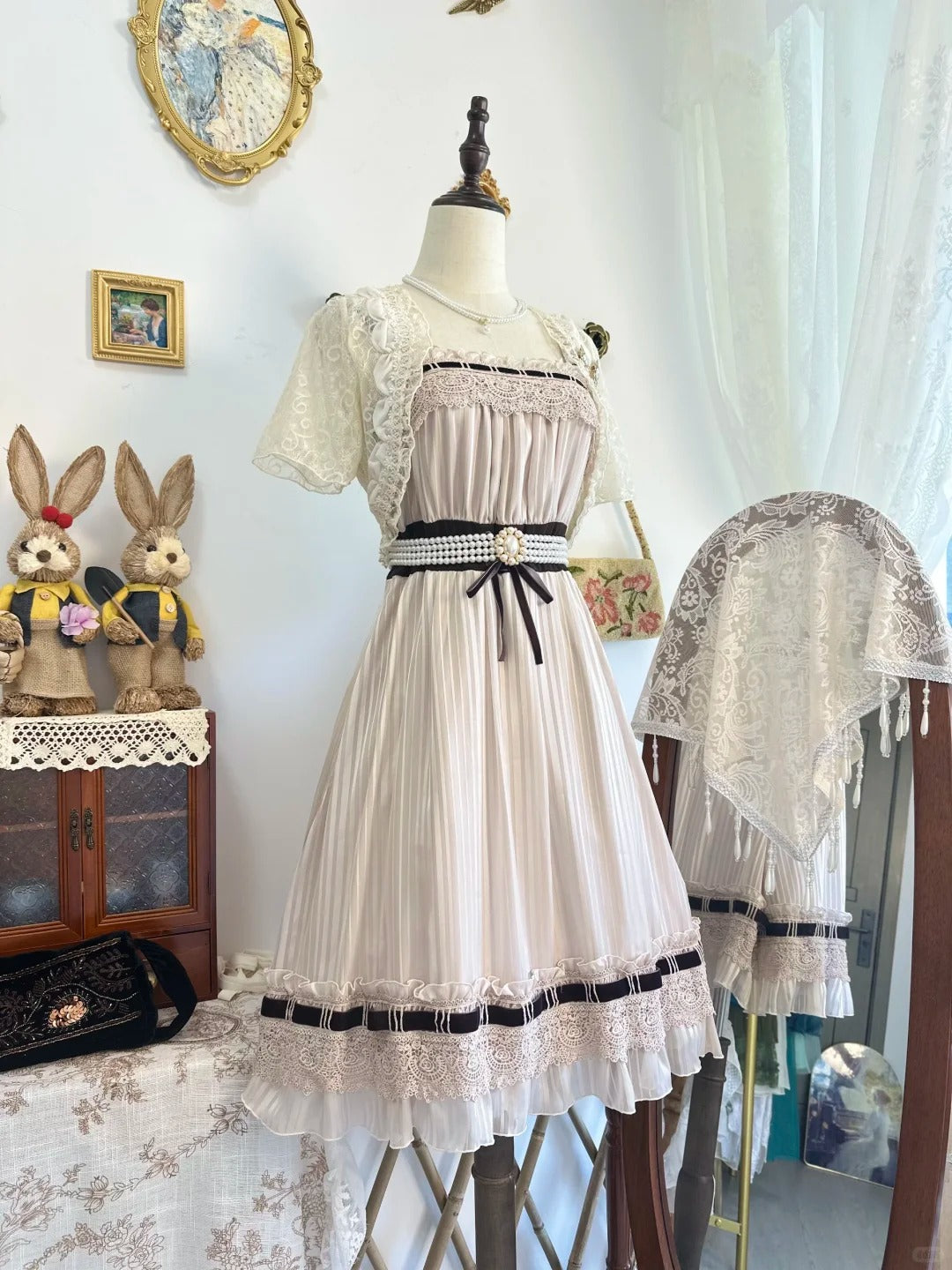 amakanas-Pink lace vintage short chiffon homecoming dress birthday dress gh5209