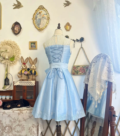 amakanas-Blue satin vintage short homecoming dress birthday dress gh5215