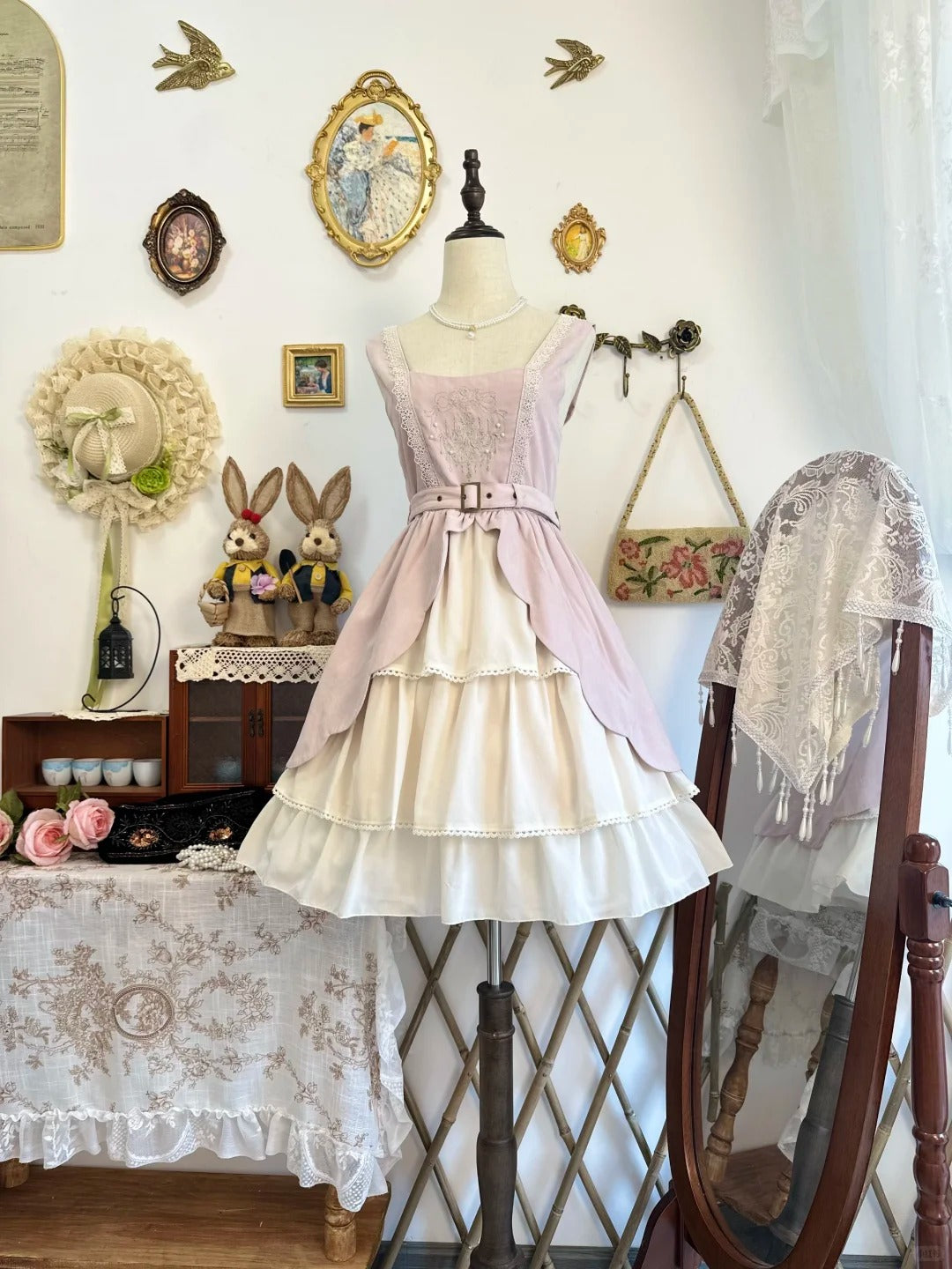 amakanas-Pink ruffled vintage short chiffon homecoming dress birthday dress gh5208