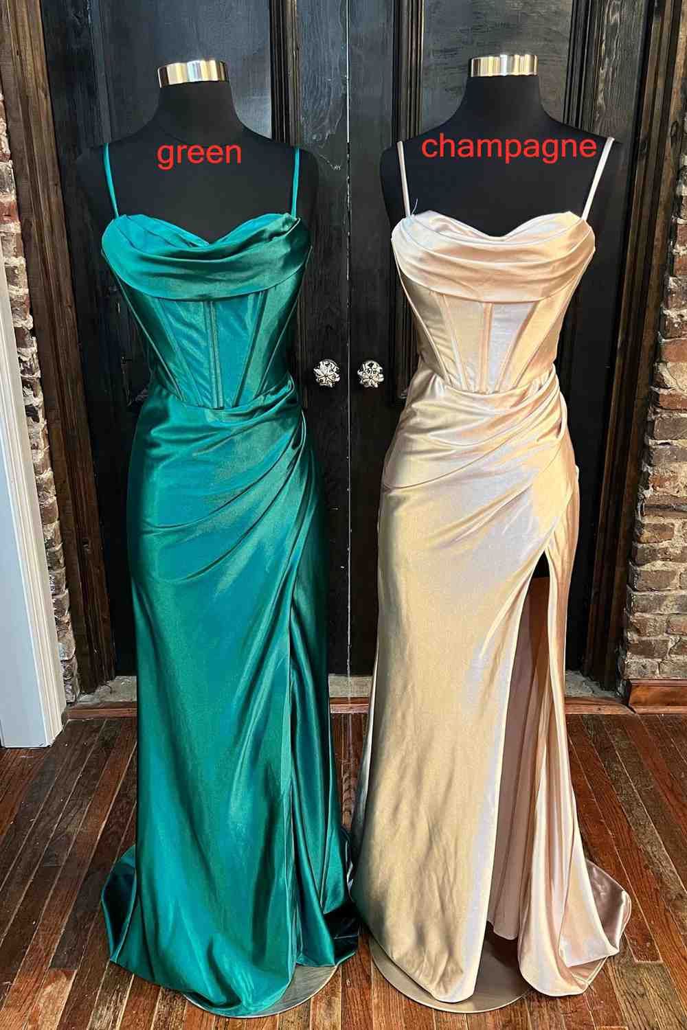 Spaghetti Straps Bustier Side Slit Prom Dress,WQ117