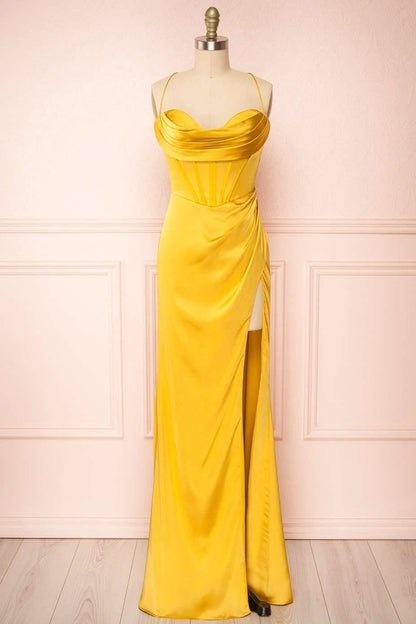 Spaghetti Straps Bustier Side Slit Prom Dress,WQ117