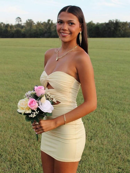 Yellow Formal Dress Short Bodycon Homecoming Dresses Tight