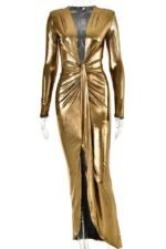 Ailiyah Metallic V-neck Slit Midi Dress - Image 5