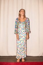 Alison Sweetheart Splice Printed Dots Maxi Satin Dress - Image 4
