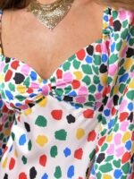 Alison Sweetheart Splice Printed Dots Maxi Satin Dress - Image 3