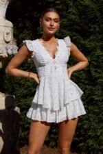 Ally Printed Trimed Lace Tiered Mini Dress - Image 5