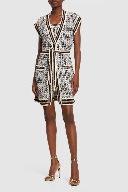 Alyssa Contrast Belted Knitted Vest Cardigan