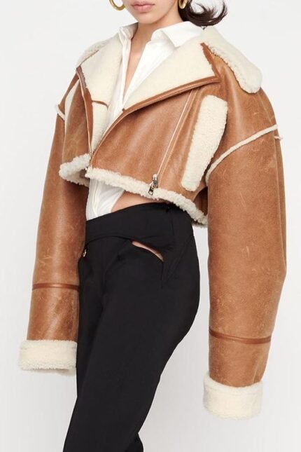 Anastasia Cropped Shearling Trimmed Jacket