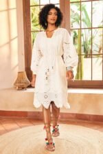 Ariella Embroidered Hollow Midi Dress - Image 2