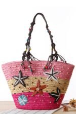 Arora Embroidered Seastar Weave Straw Tote Bag - Image 6