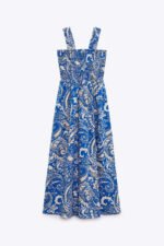 Aurelian Shirred Bodice Strap Flare Midi Dress - Image 5