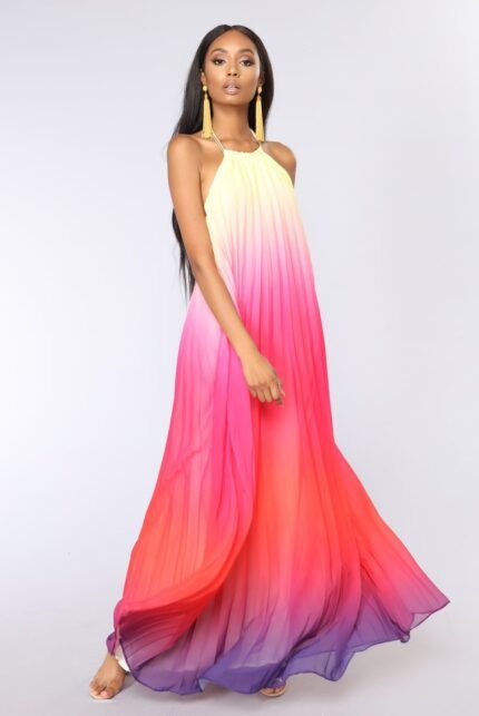 Basia Printed Halterneck Backless Maxi Tent Dress