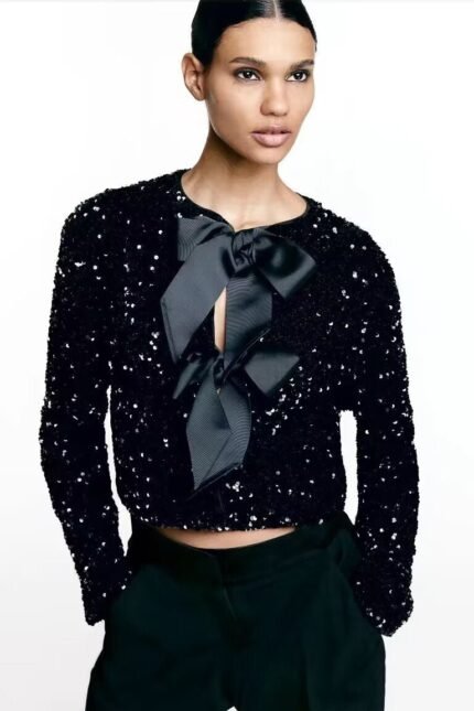 Cara Bow-tie Sequins Crop Top