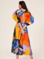 Chaya Printed V-neck Cut-out Flare Maxi Dress - Image 4