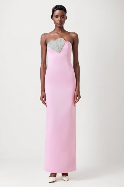 Claire Diamante Heart Strapless Maxi Dress