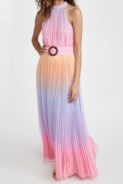 Clare Printed Plisse Halterneck Maxi Dress