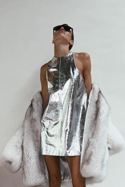 Coral Metallic Mini Shift Dress