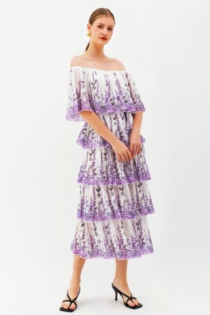 Cornilia Printed Plisse Tiered Midi Dress