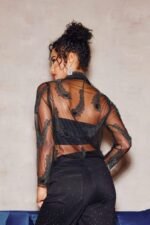 Denise Feather Beading Mesh Blouse - Image 5