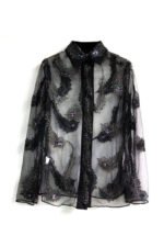 Denise Feather Beading Mesh Blouse - Image 9