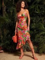 Dottie Printed Cowls Asymmetry Midi Dress - Image 4