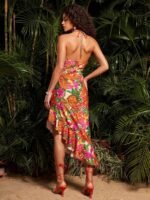 Dottie Printed Cowls Asymmetry Midi Dress - Image 5