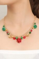 Eileen Christmas Jingle Bell Alloy Flower Necklace - Image 2