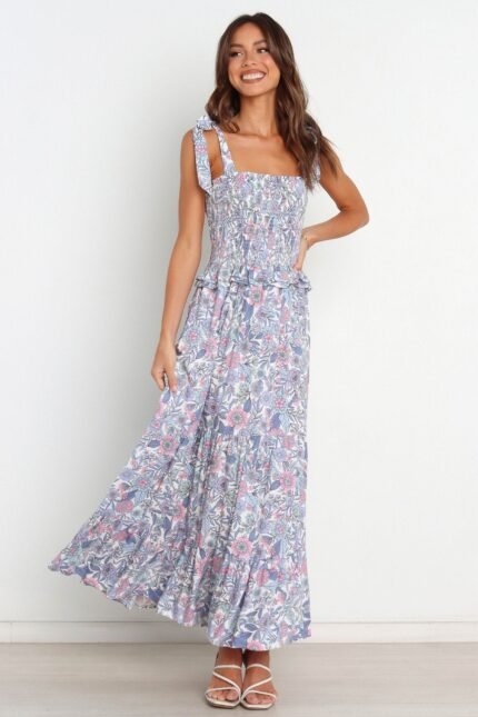 Elanore Printed Shirred Bodice Maxi Dress