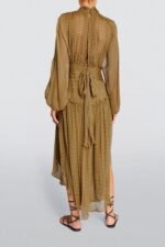 Eliza Plaids Printed Chiffon Belted Midi Dress - Image 4