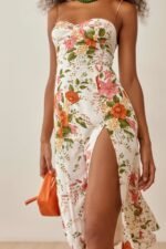 Erica Printed Lace Up Slit Midi Dress - Image 4